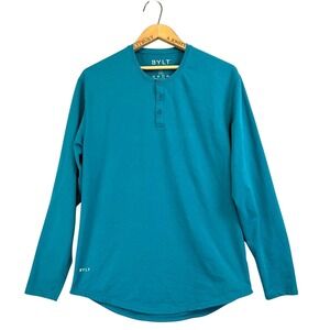 BYLT Henley Shirt Mens Medium Blue Drop Cut Long Sleeve Stretch Performance
